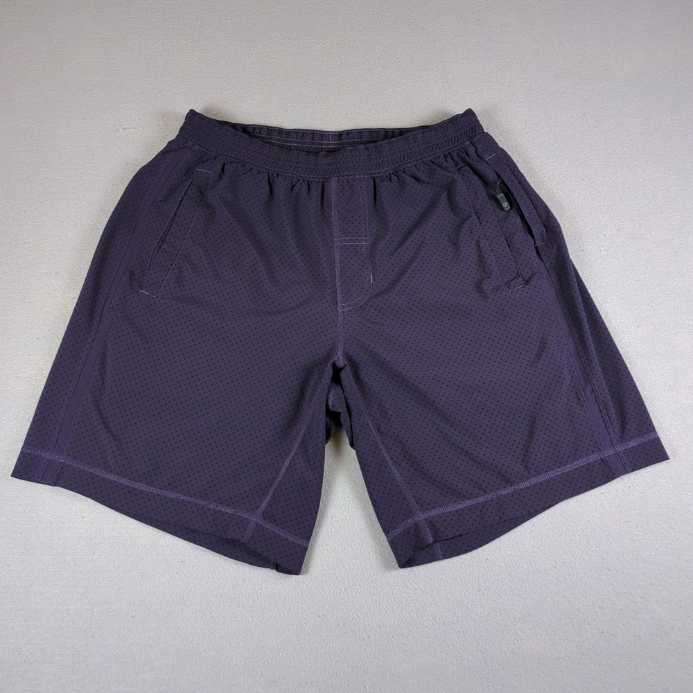 Lululemon Pace Breaker Shorts Mens Large Purple Polka 8" Inseam Liner Zip Pocket